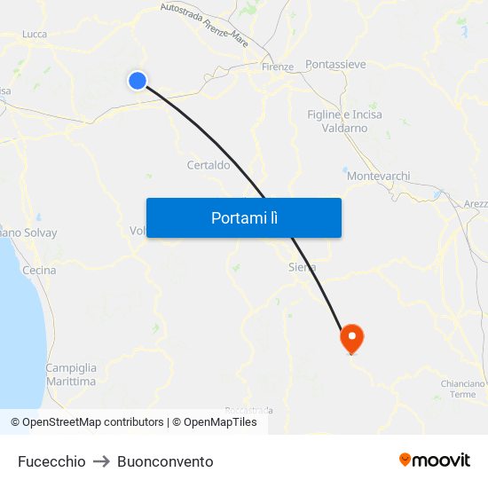 Fucecchio to Buonconvento map
