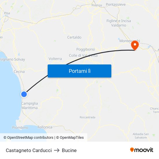Castagneto Carducci to Bucine map