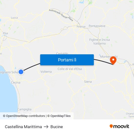 Castellina Marittima to Bucine map