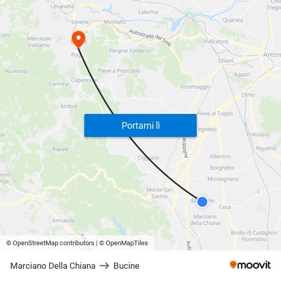 Marciano Della Chiana to Bucine map