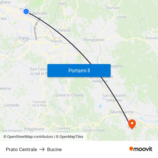 Prato Centrale to Bucine map