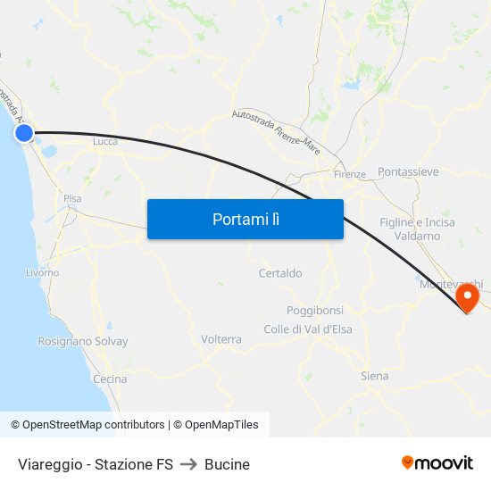 Viareggio Stazione FS to Bucine map