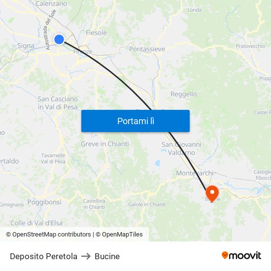Deposito Peretola to Bucine map