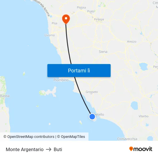 Monte Argentario to Buti map