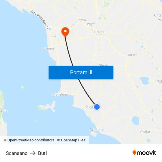 Scansano to Buti map