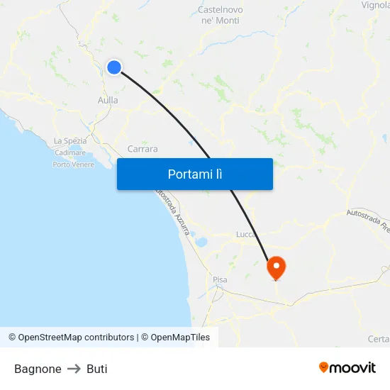Bagnone to Buti map