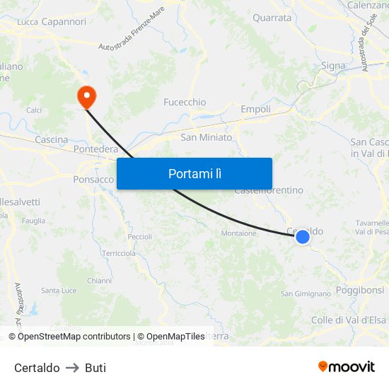 Certaldo to Buti map