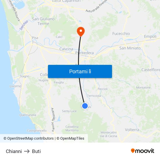 Chianni to Buti map