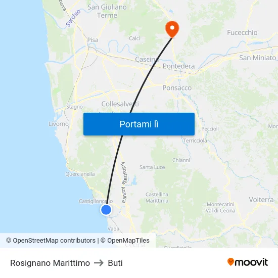 Rosignano Marittimo to Buti map