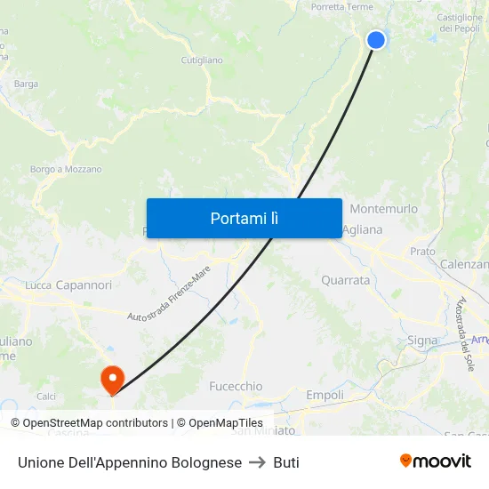 Unione Dell'Appennino Bolognese to Buti map