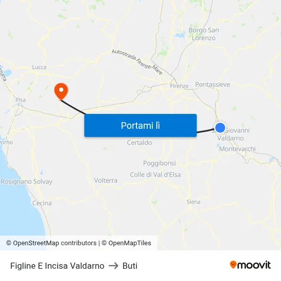 Figline E Incisa Valdarno to Buti map