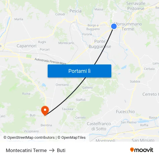 Montecatini Terme to Buti map