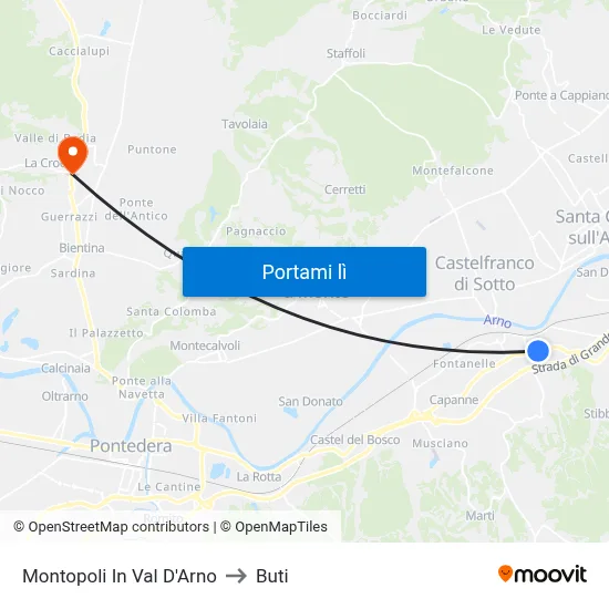 Montopoli In Val D'Arno to Buti map