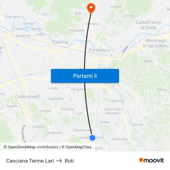 Casciana Terme Lari to Buti map