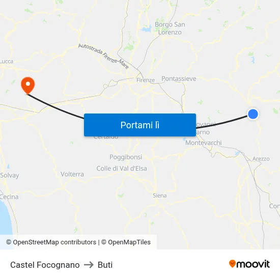 Castel Focognano to Buti map