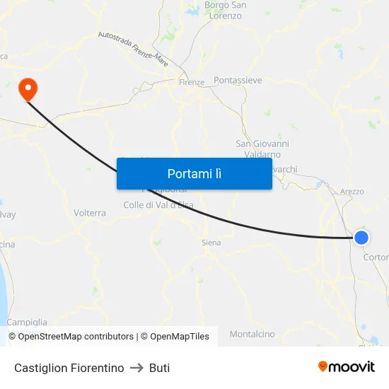Castiglion Fiorentino to Buti map