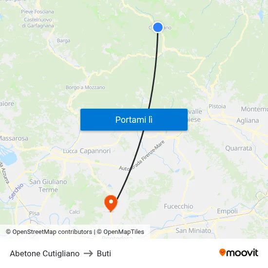 Abetone Cutigliano to Buti map