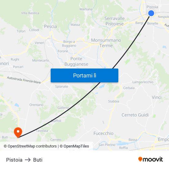 Pistoia to Buti map