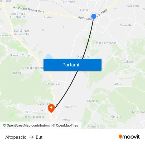 Altopascio to Buti map