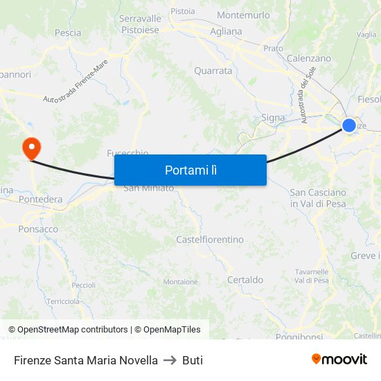 Firenze Santa Maria Novella to Buti map