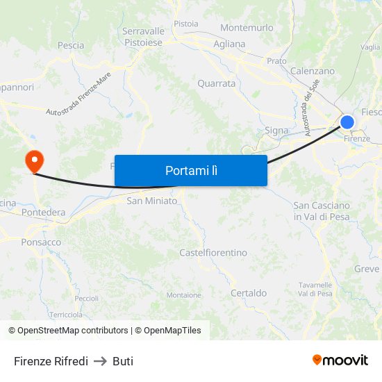 Firenze Rifredi to Buti map