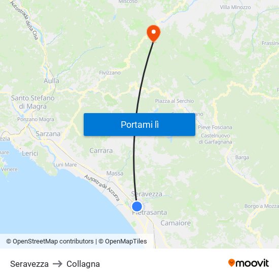 Seravezza to Collagna map