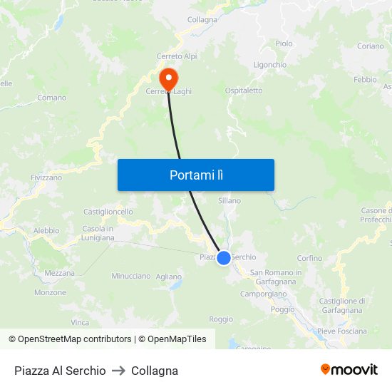 Piazza Al Serchio to Collagna map