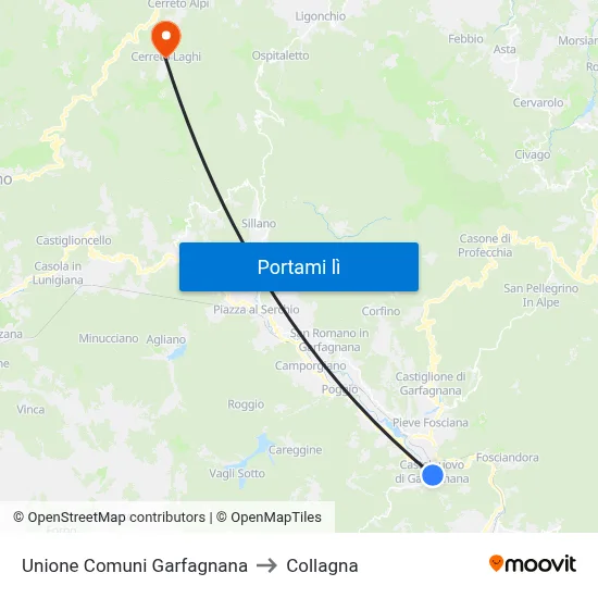 Unione Comuni Garfagnana to Collagna map