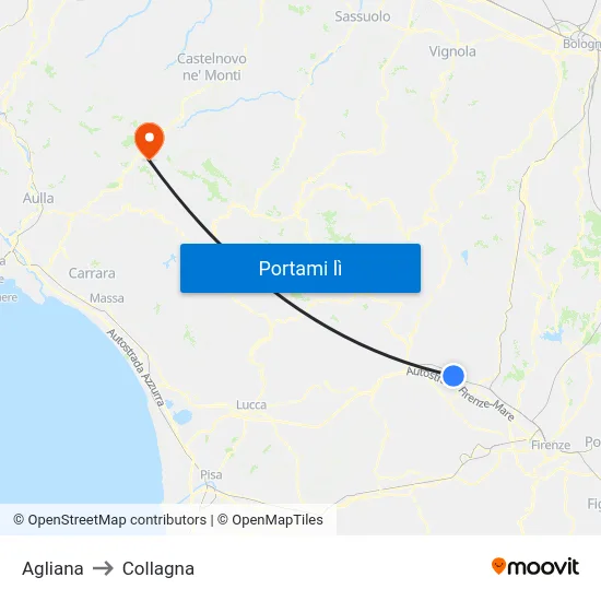 Agliana to Collagna map