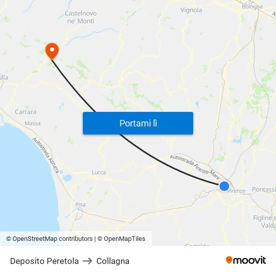 Deposito Peretola to Collagna map