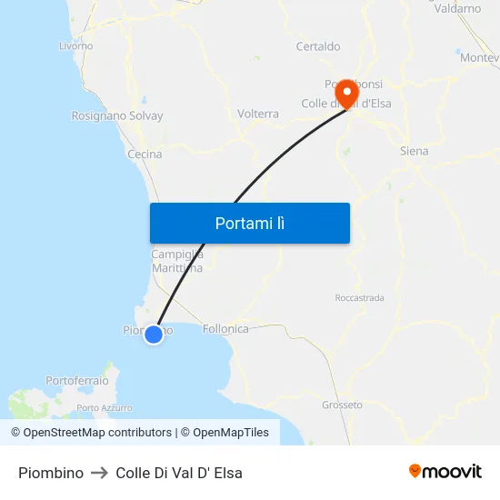 Piombino to Colle Di Val D' Elsa map