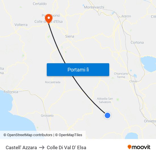 Castell' Azzara to Colle Di Val D' Elsa map