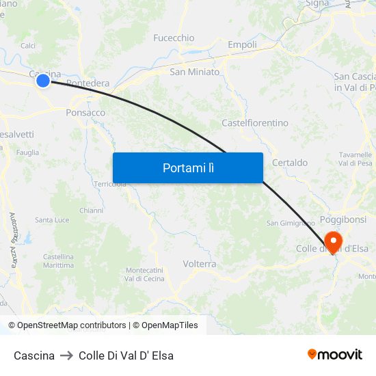 Cascina to Colle Di Val D' Elsa map