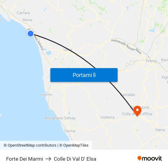 Forte Dei Marmi to Colle Di Val D' Elsa map