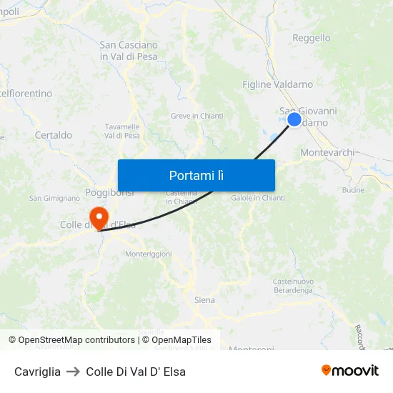 Cavriglia to Colle Di Val D' Elsa map