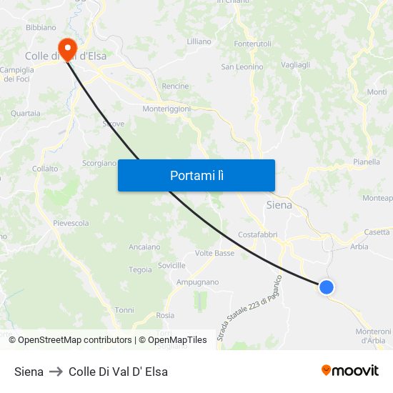 Siena to Colle Di Val D' Elsa map