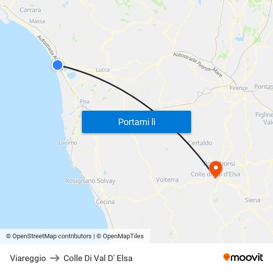Viareggio to Colle Di Val D' Elsa map