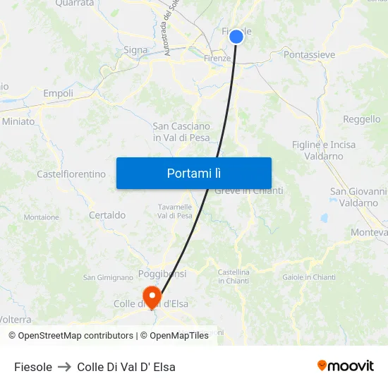 Fiesole to Colle Di Val D' Elsa map