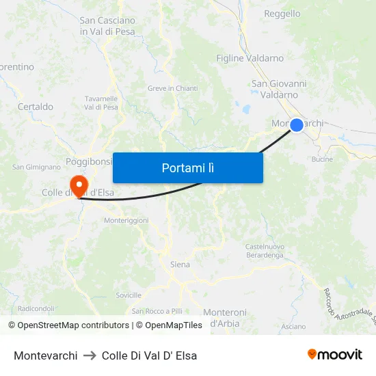 Montevarchi to Colle Di Val D' Elsa map