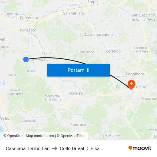 Casciana Terme Lari to Colle Di Val D' Elsa map