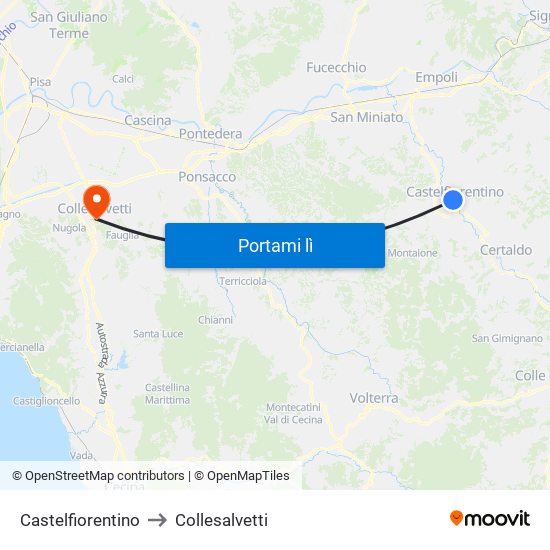 Castelfiorentino to Collesalvetti map