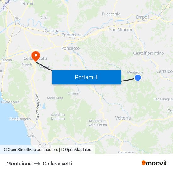 Montaione to Collesalvetti map