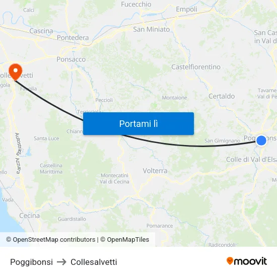 Poggibonsi to Collesalvetti map