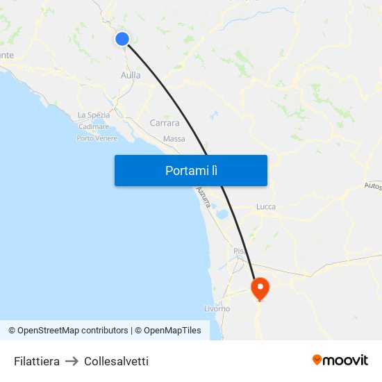 Filattiera to Collesalvetti map