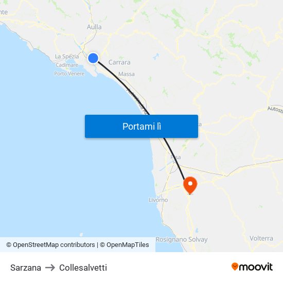 Sarzana to Collesalvetti map