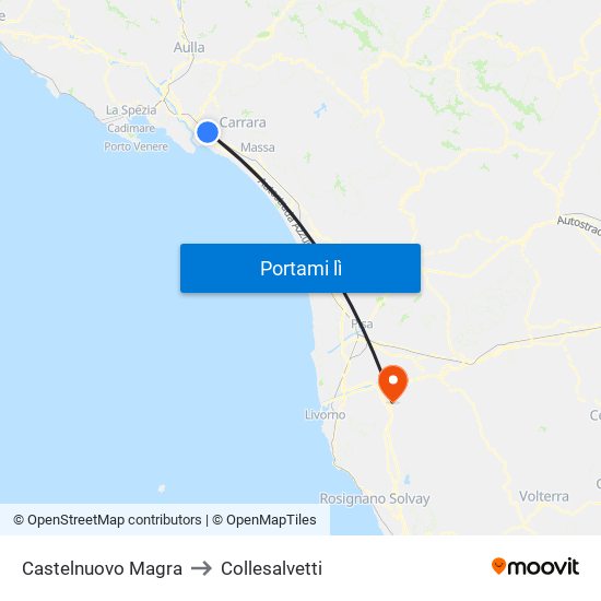Castelnuovo Magra to Collesalvetti map