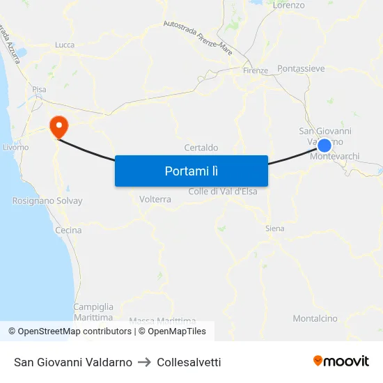 San Giovanni Valdarno to Collesalvetti map