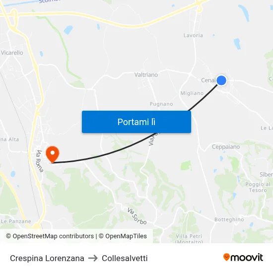 Crespina Lorenzana to Collesalvetti map