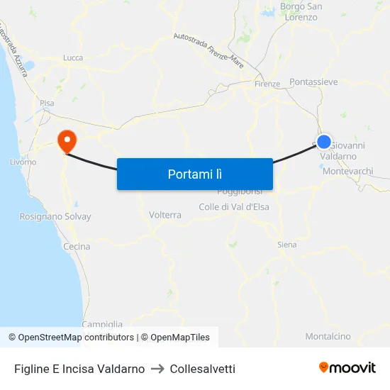 Figline E Incisa Valdarno to Collesalvetti map