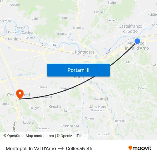 Montopoli In Val D'Arno to Collesalvetti map